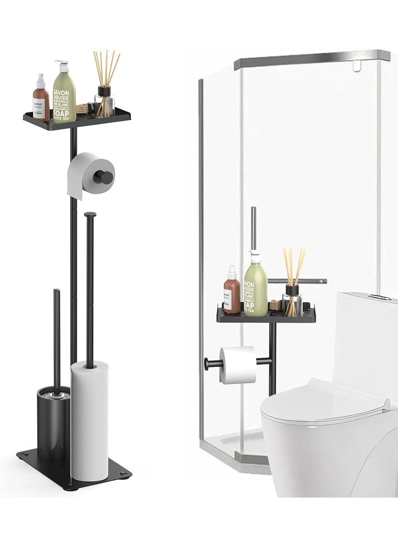 YQbest - Toilet Paper Holder Stand, Bathroom Toilet Paper Roll Holder Stand, FreeStanding Toilet Paper Holder with Top Shelf Storage Reserve Tray, Bathroom Toilet Brushes & Weighted Base - Image 1