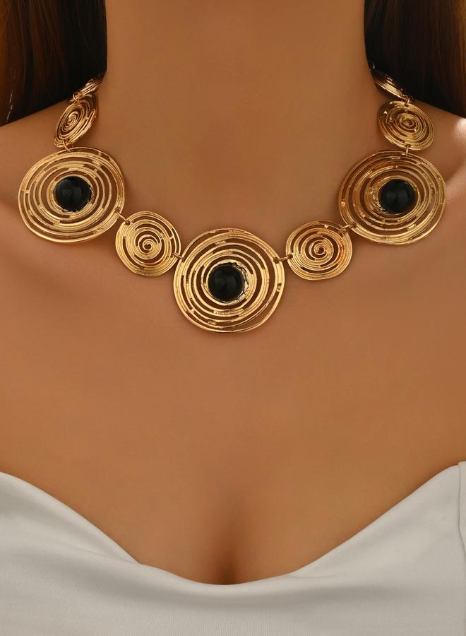 Take Two Gold Metal Asymmetrical Geometric Necklace - Image 1