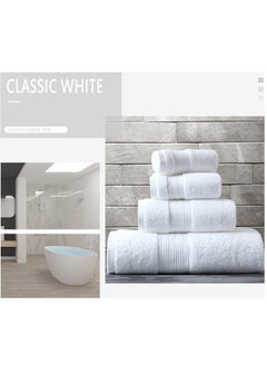 joyzzz 4-Piece Towel Set, White Cotton Luxury Plush Towels, 2 Square Towel, 1 Washcloths, 1 Bath Towel - Highly Absorbent, Quick Dry,Premium Quality Towel Hand Set for Bathroom  - Image 5
