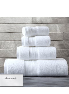joyzzz 4-Piece Towel Set, White Cotton Luxury Plush Towels, 2 Square Towel, 1 Washcloths, 1 Bath Towel - Highly Absorbent, Quick Dry,Premium Quality Towel Hand Set for Bathroom  - Image 1