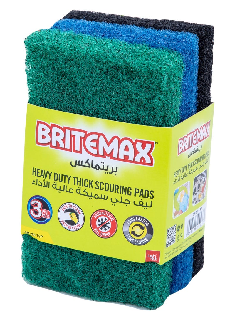 BRITEMAX BM268 Thick Scouring Pads – 3-Pack for Heavy-Duty Cleaning (TS-103) - Image 2