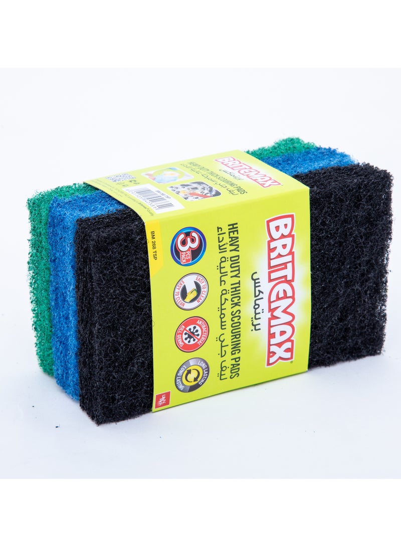 BRITEMAX BM268 Thick Scouring Pads – 3-Pack for Heavy-Duty Cleaning (TS-103) - Image 1