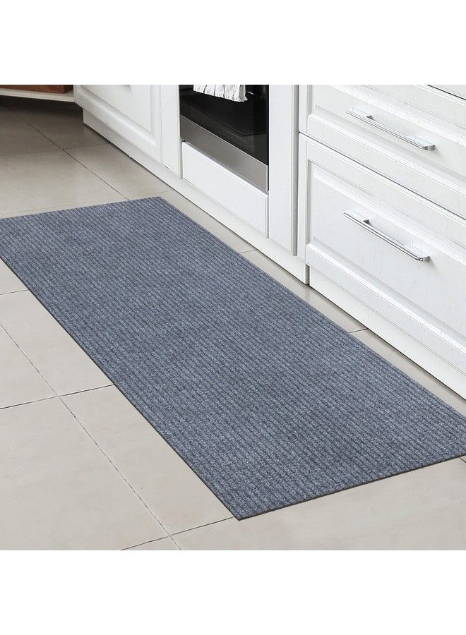 Ottomanson Scrape Rib Solid Design Nonslip Rubberback 3X6 Indoor Outdoor Waterproof Runner Rug For Hallway Kitchen Living Room Garage Patio 2'7" X 6' Gray - Image 2