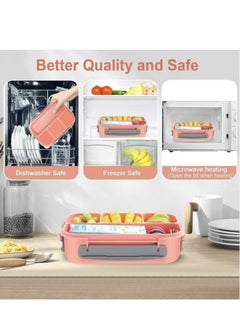Hanayo Lunch Box Kids,Bento Box Adult Lunch Box,Lunch Containers for Adults/Kids/Toddler,1300ML-4 Compartment Bento Lunch Box,Microwave & Dishwasher & Freezer Safe,BPA Free Pink Polypropylene 22.6x16.1x6.5 cm  - Image 2