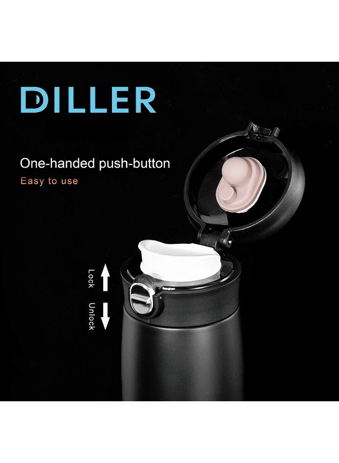 DILLER Thermos Double Wall Vacuum Insulated Stainless Steel Water Bottle (450Ml), Bpa-Free, With Spout Lid, Leak Proof Flask, Hot And Cold Thermos Travel Mug (White) - Image 5