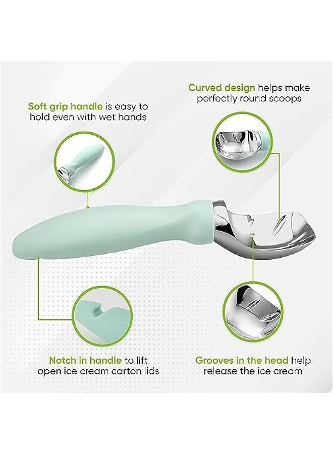 Heavy Duty Ice Cream Scoop with Comfortable Handle, Professional Metal Ice Cream Scooper for Gelato, Sorbet, Cookie Dough, Frozen Yogurt - Dishwasher Safe Kitchen Tool - Mint - Image 3