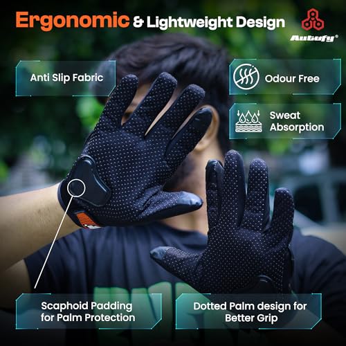 Autofy FANTOM Bike Riding Gloves TPR Knuckle Protection Touchscreen Compatible Palm Protection Padding Hand Gloves for Bike Bike Gloves Men Bike Accessories Washable Fabric (Size: XL, Orange & Black) - Image 3