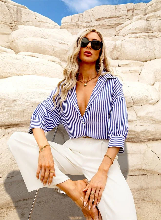 Take Two Take Two Striped Button Up Spread Collar Shirt