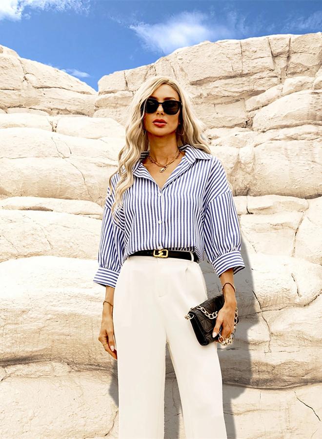 تايك تو قميص بأزرار مخططة بياقة واسعة - Image 3