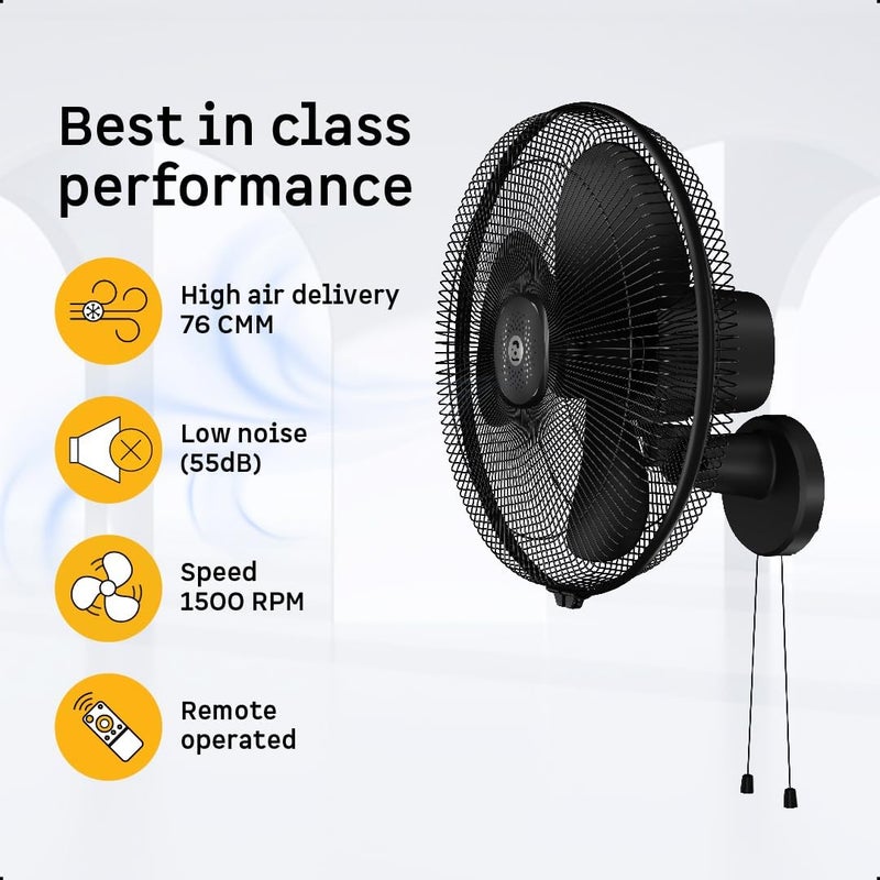 atomberg Renesa 400mm Wall Mount Fan | 5-star rated | Ideal for Home & Office | Silent BLDC Stand Fan | 6 Speeds | 35W | Remote with Oscillation, Timer, Sleep | 2 Years Warranty (Midnight Black) - Image 4