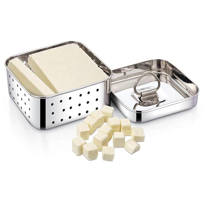 Missippi Stainless Steel Paneer Maker Mould Big Size, Paneer Press with Lid, Tofu Press Mould Maker (Square, 650ml Capacity), 12.5X12.5X5 Cm, Silver - Image 3