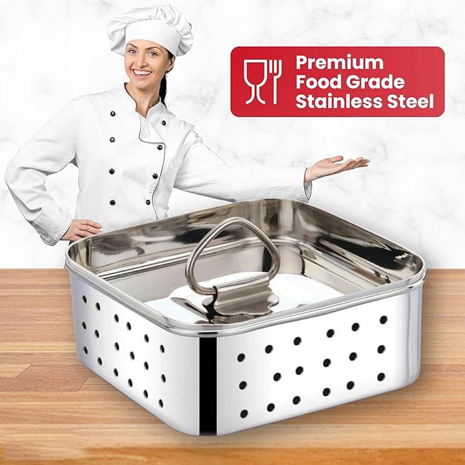 Missippi Stainless Steel Paneer Maker Mould Big Size, Paneer Press with Lid, Tofu Press Mould Maker (Square, 650ml Capacity), 12.5X12.5X5 Cm, Silver - Image 2