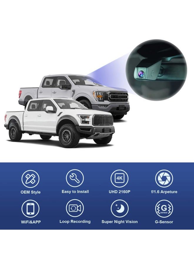FITCAMX كاميرا داش 4K، تصميم OEM مناسب لفورد F-150 2021 2022 2023، بطاقة 64GB، فيديو UHD 2160P، كشف التصادم، واي فاي مدمج وتطبيق، تسجيل متكرر، مستشعر G، رؤية ليلية، توصيل وتشغيل - Image 4