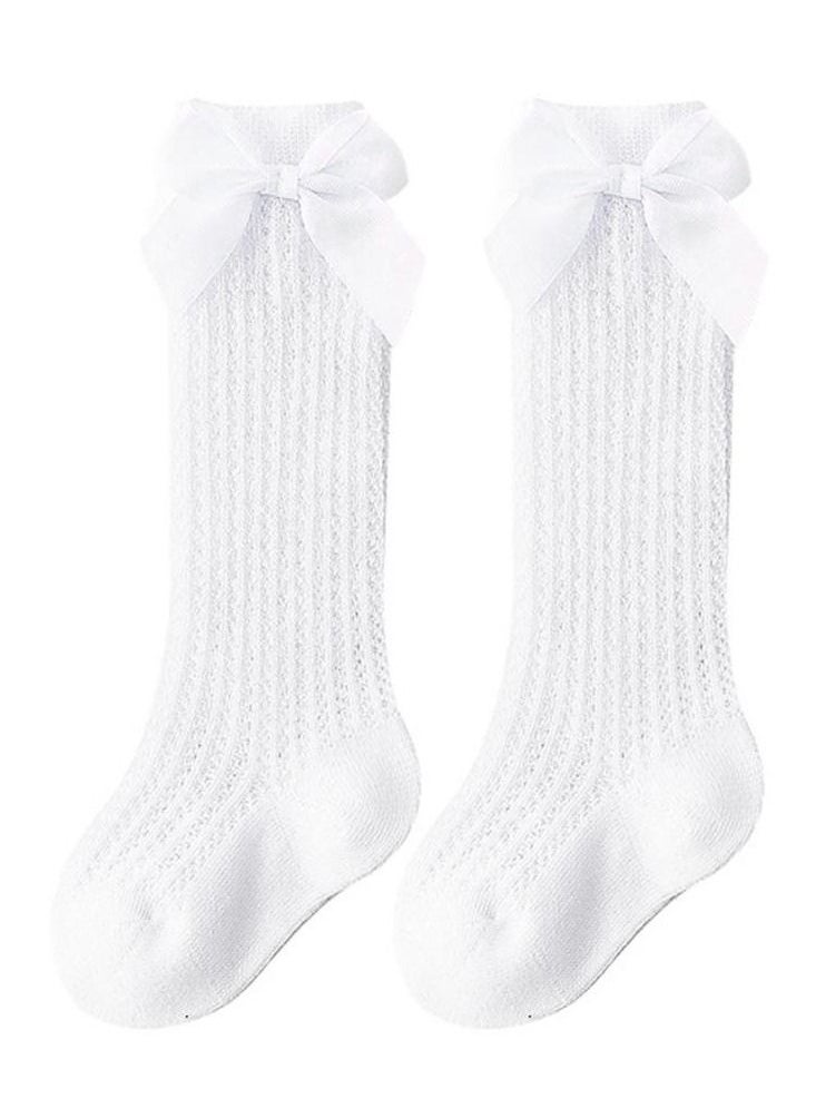 Generic - Little Girl's Knee High Socks with Ribbon, Breathable and Big Bowknot Decoration Soft Thin Middle-Length Sweet Stocking in Spring and Autumn - Image 1