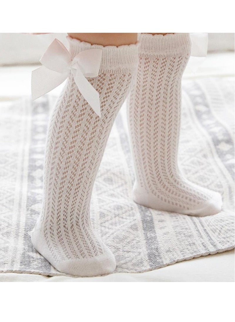 Generic - Little Girl's Knee High Socks with Ribbon, Breathable and Big Bowknot Decoration Soft Thin Middle-Length Sweet Stocking in Spring and Autumn - Image 1