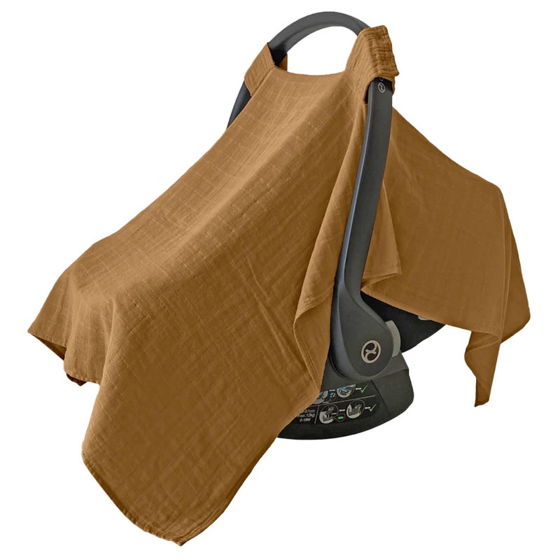 MOZAH Baby Car Seat Cover - Caramel Toffee - 100% Organic Muslin - Soft, Breathable and Lightweight, Baby Infant Car Seat Essentials - Image 1