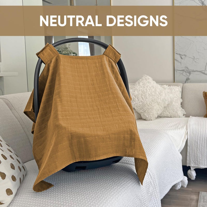 MOZAH Baby Car Seat Cover - Caramel Toffee - 100% Organic Muslin - Soft, Breathable and Lightweight, Baby Infant Car Seat Essentials - Image 2