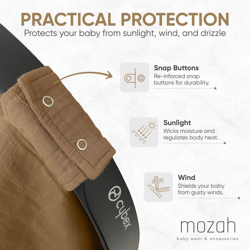 MOZAH Baby Car Seat Cover - Caramel Toffee - 100% Organic Muslin - Soft, Breathable and Lightweight, Baby Infant Car Seat Essentials - Image 4