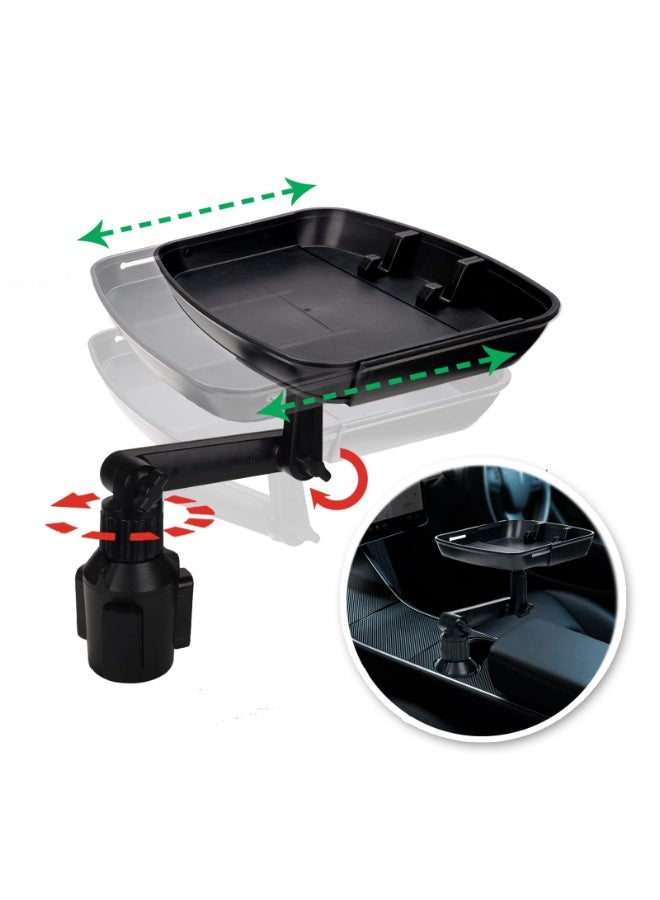 Halamodo Car Cup Holder Tray Table Multifunctional Car Tray for Eating 360° Swivel Adjustable Car Food Eating Tray Table and Base with Extra Phone Slot（Enhanced Tray deepening） Black - Image 3