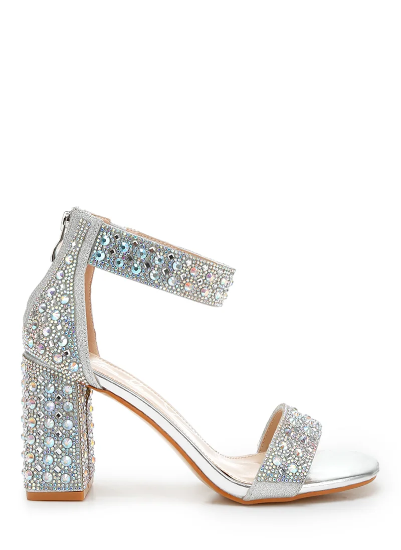 London Rag Rhinestones And Sequins Block Sandals in Silver