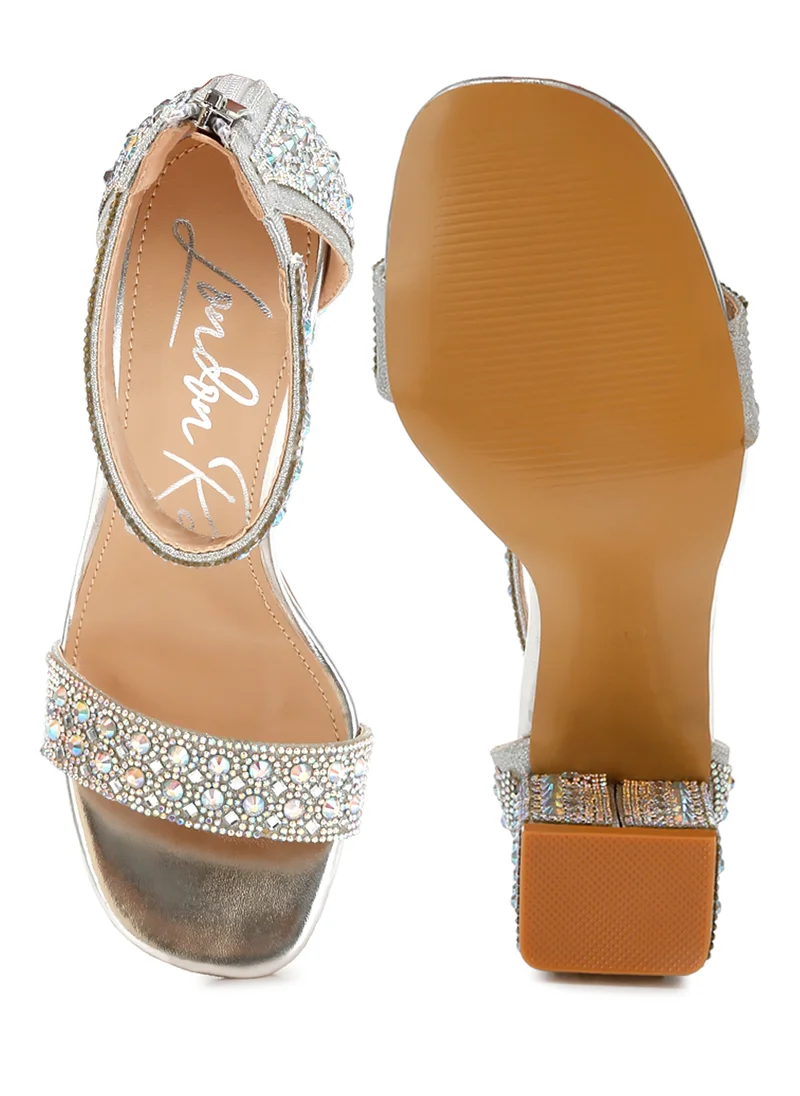 London Rag Rhinestones And Sequins Block Sandals in Silver
