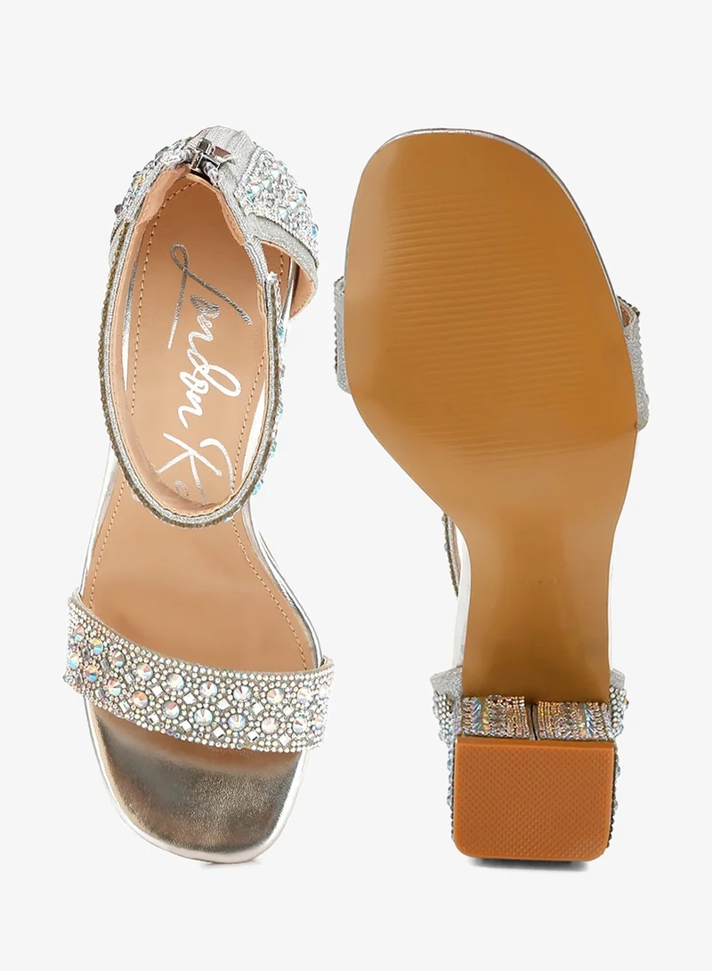 London Rag Silver Rhinestones And Sequins Block Sandals in Silver for Women | Best Price UAE
