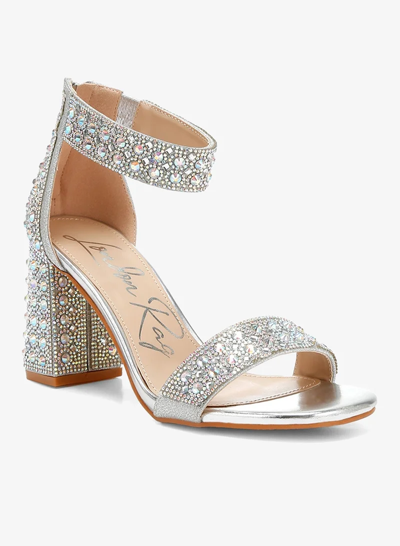 London Rag Silver Rhinestones And Sequins Block Sandals in Silver for Women | Best Price UAE