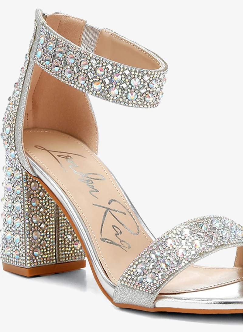 London Rag Silver Rhinestones And Sequins Block Sandals in Silver for Women | Best Price UAE