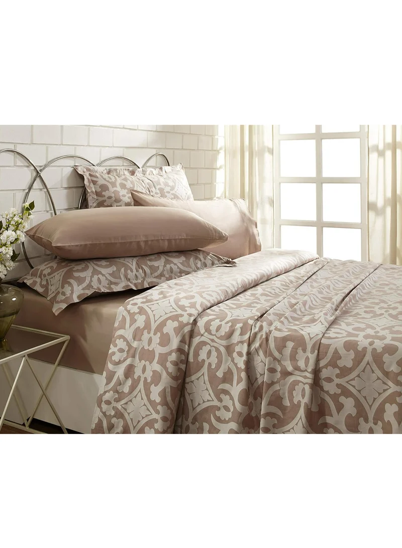 Donetella Cotton Sheet Set 6-Pcs King Size Printed 300TC Bedding Set With Flat Sheet Fitted Sheet And Pillow Sham,