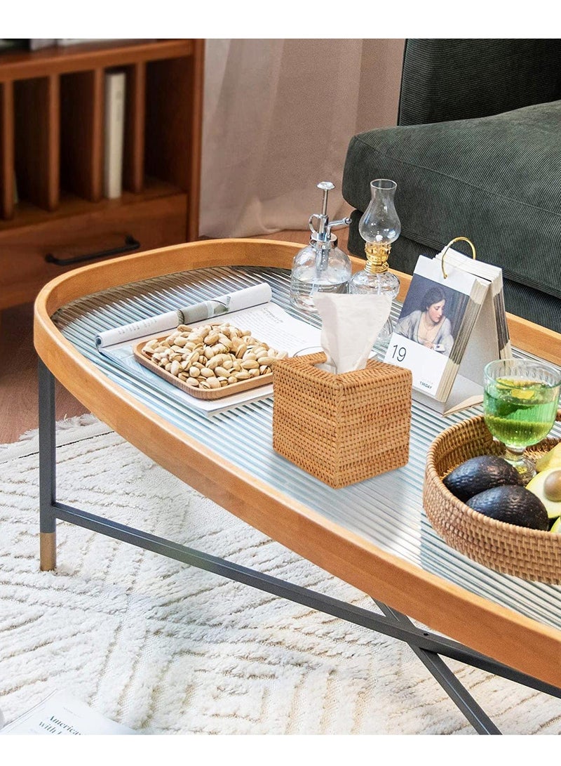 Excefore غطاء صندوق المناديل، حامل مناديل مصنوعة من الروطان مربعة، حامل/منظم زينة المناديل لكونترتوب الحمام، الطاولات الجانبية، مكتب المكتب، حامل مناديل الوجه - Image 4