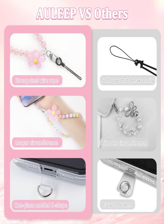 AULEEP أولييب 3 قطع سحر الزهور الأرجوانية والوردية للنساء والفتيات، سوار بيضوي لطيف، سلسلة يدوية ملونة مصنوعة يدويًا لهواتف آيفون وغيرها من الهواتف المحمولة - Image 5
