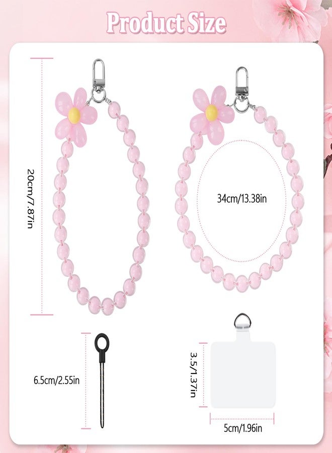 AULEEP أولييب 3 قطع سحر الزهور الأرجوانية والوردية للنساء والفتيات، سوار بيضوي لطيف، سلسلة يدوية ملونة مصنوعة يدويًا لهواتف آيفون وغيرها من الهواتف المحمولة - Image 2