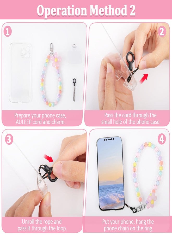 AULEEP أولييب 3 قطع سحر الزهور الأرجوانية والوردية للنساء والفتيات، سوار بيضوي لطيف، سلسلة يدوية ملونة مصنوعة يدويًا لهواتف آيفون وغيرها من الهواتف المحمولة - Image 4