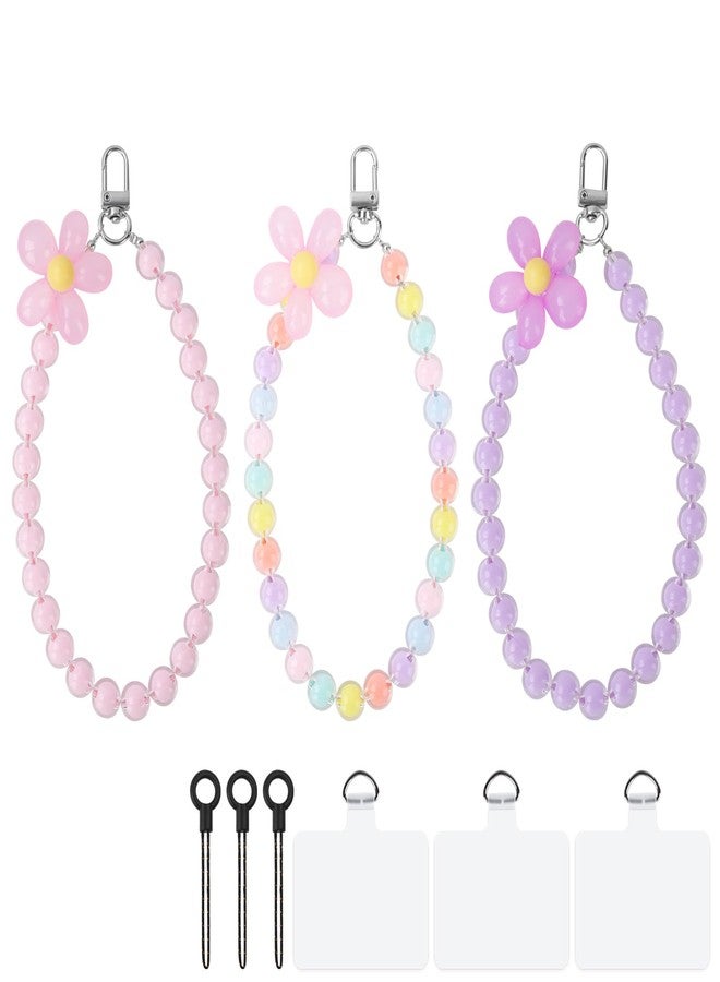 AULEEP أولييب 3 قطع سحر الزهور الأرجوانية والوردية للنساء والفتيات، سوار بيضوي لطيف، سلسلة يدوية ملونة مصنوعة يدويًا لهواتف آيفون وغيرها من الهواتف المحمولة - Image 1