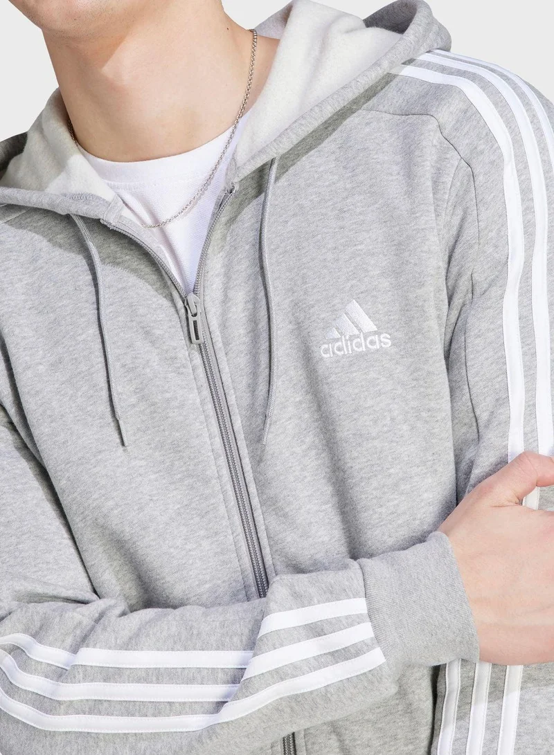 Adidas M 3S Fl Fz Hd Grey Training Track Tops 2XS