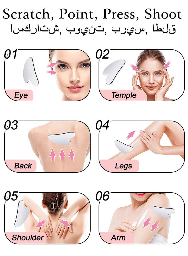 FLABOX Stainless Steel Gua Sha Facial Tools Guasha for Face Metal Gua Sha Tighten Skin Massage Guasha Beauty Tool for Body Eyes Massager，Gift for Men Women (Silver) - Image 3