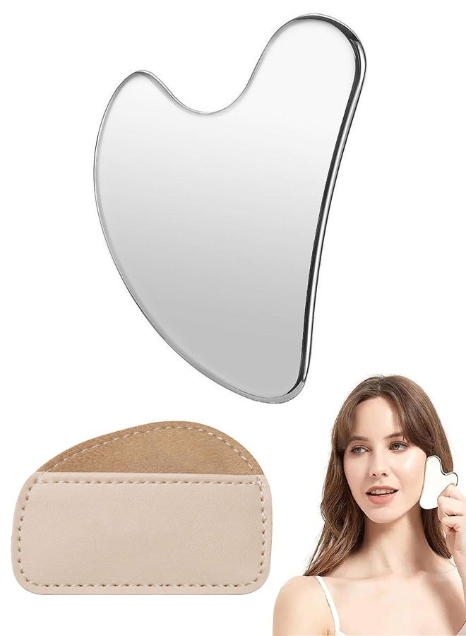 FLABOX Stainless Steel Gua Sha Facial Tools Guasha for Face Metal Gua Sha Tighten Skin Massage Guasha Beauty Tool for Body Eyes Massager，Gift for Men Women (Silver) - Image 1
