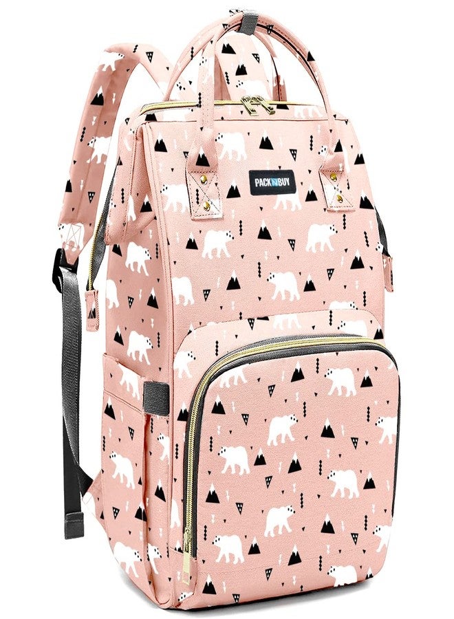 PACKNBUY Baby Diaper Bag for Mothers for Travel, Spacious Large Size Maternity Bag with Multiple Pockets, Insulated Bottle Holders, Wide Opening, Back Zipper Access and Water Resistant (Pink) - Image 1