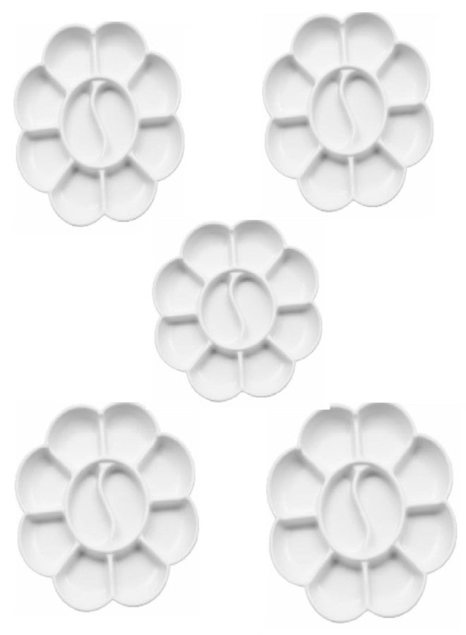 Faded Round Flower-Shaped Plastic Painting Palette – Reusable Trays for Oil, Acrylic and Watercolor – Ideal for DIY Craft, Professional Art and Color Mixing Projects (5pc) - Image 1