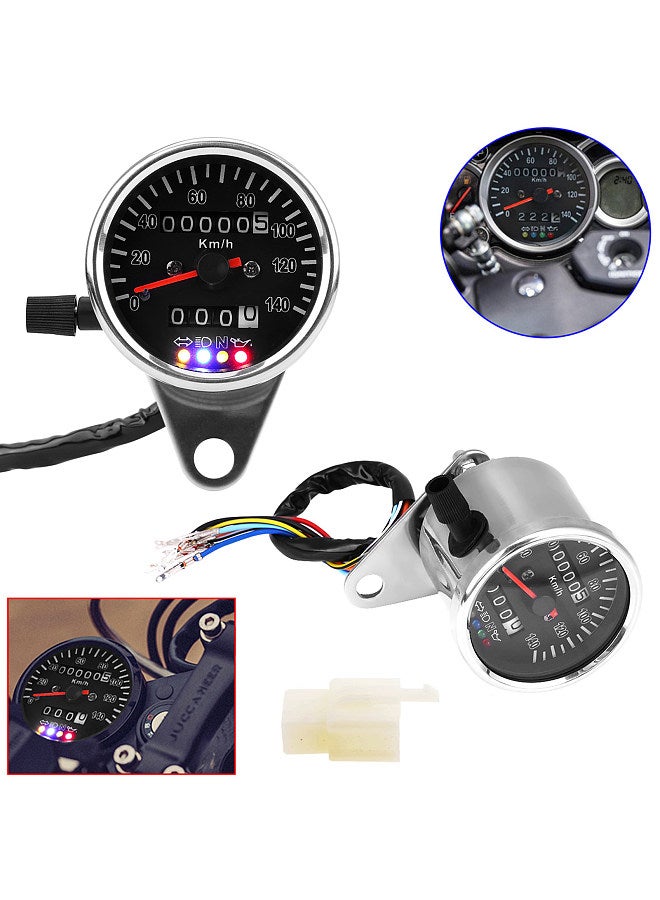 Cafe Racer Retro Custom Motorcycle Mechanical Speedometer with LED Indicator Odometer 140km/h