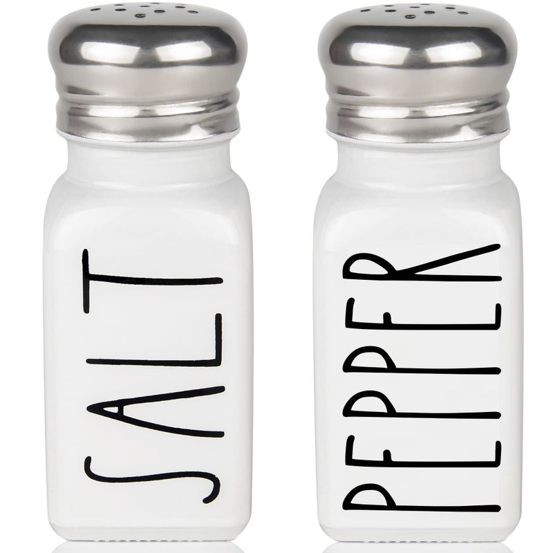 White Salt and Pepper Shakers Set by Brighter Barns  Neutral Minimalist Kitchen Decor  Modern Farmhouse Kitchen Decor  Cute Glass Shakers for Home Restaurants Weddings  Stainless Steel Lid White