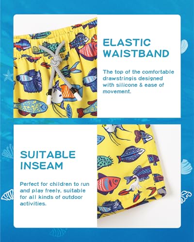 SURF CUZ Boys Swim Trunks Toddler Swim Shorts UPF 50+ Bathing Suit for Boy Swimsuit Mesh Swimwear Quick Dry Beach Board Shorts Yellow Fish School 2T - Image 5