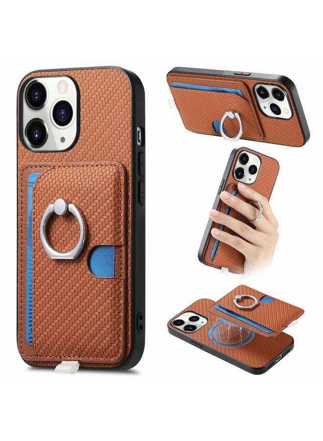 Zaboon Case For iPhone 11 Pro Carbon Fiber Ring Side Insert Card Bag MagSafe Phone Case - Image 1