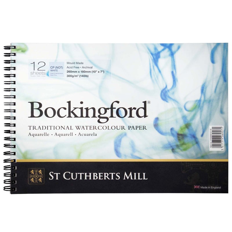 St Cuthberts Mill Bockingford Watercolor Paper Spiral Pad 10x7inch White Water Color Paper for Artists 12 Sheets of 140lb Cold Press Watercolor Paper for Gouache Ink Acrylic Charcoal and More