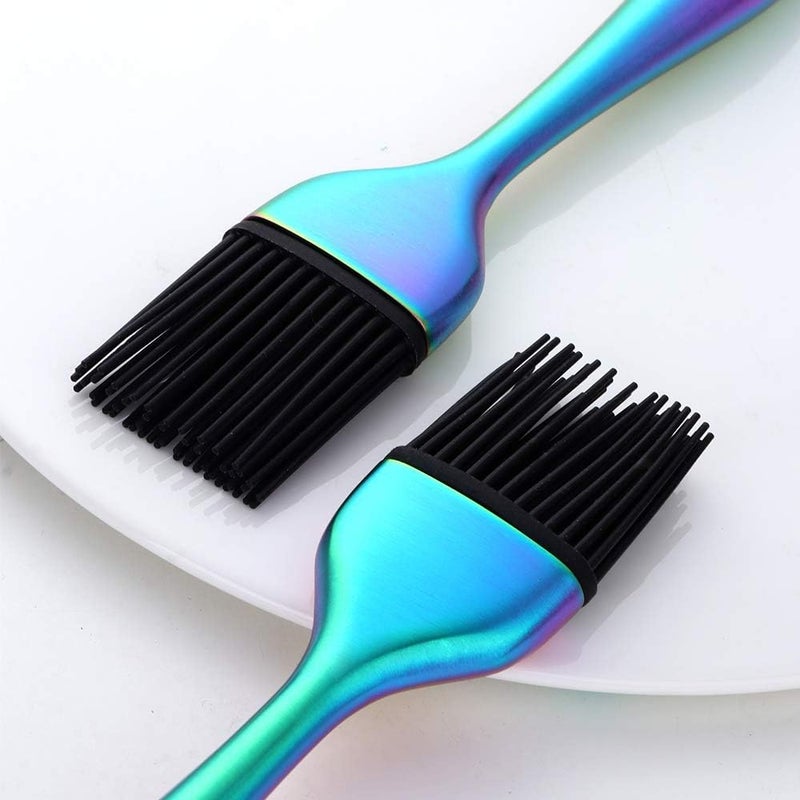 mingcheng 2 Pack Grill Basting Brush with 2 Pack Back Up Silicone Brush Heads, No Shed Bristles Stainless Steel Handles Heatproof Rust Resistant, Pastry Brushes for Kitchen Cooking BBQ, Dishwasher Safe Rainbow - Image 3