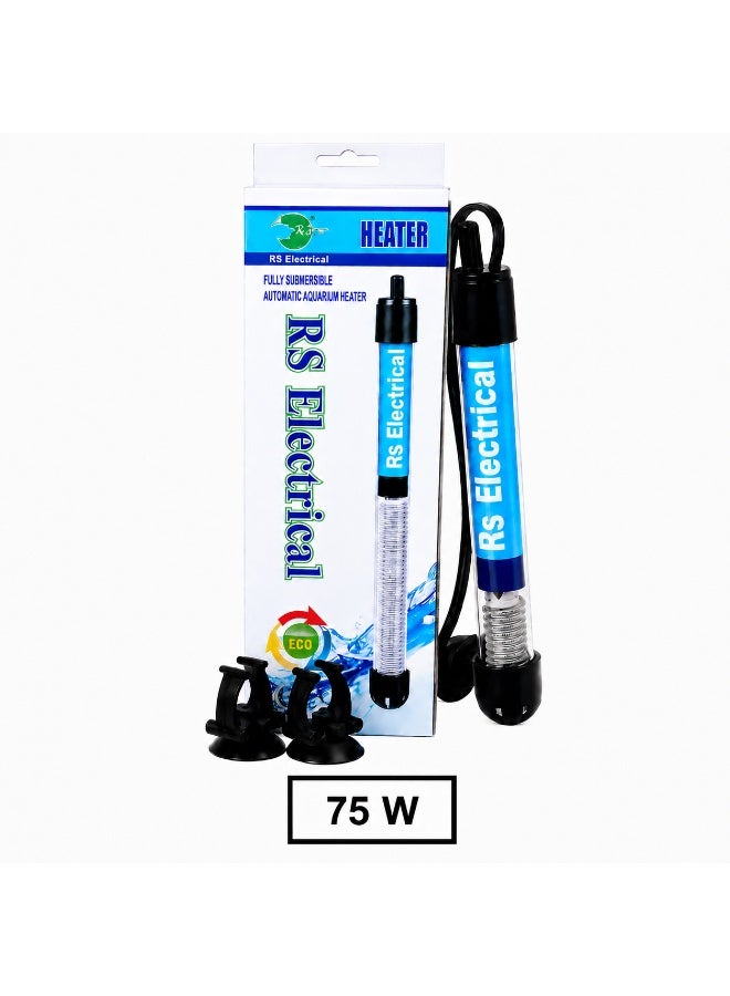 RS Electrical 75W Submersible Automatic Aquarium Heater with Suction Cups With FREE Short Glass Thermometer - Image 2