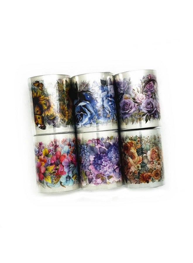 Koolemon 6Rolls Pre-Cut Floral Tape, Decorative Tape Pet Flower Stickers For Crafts Journaling Scrapbook Supplies - Image 1