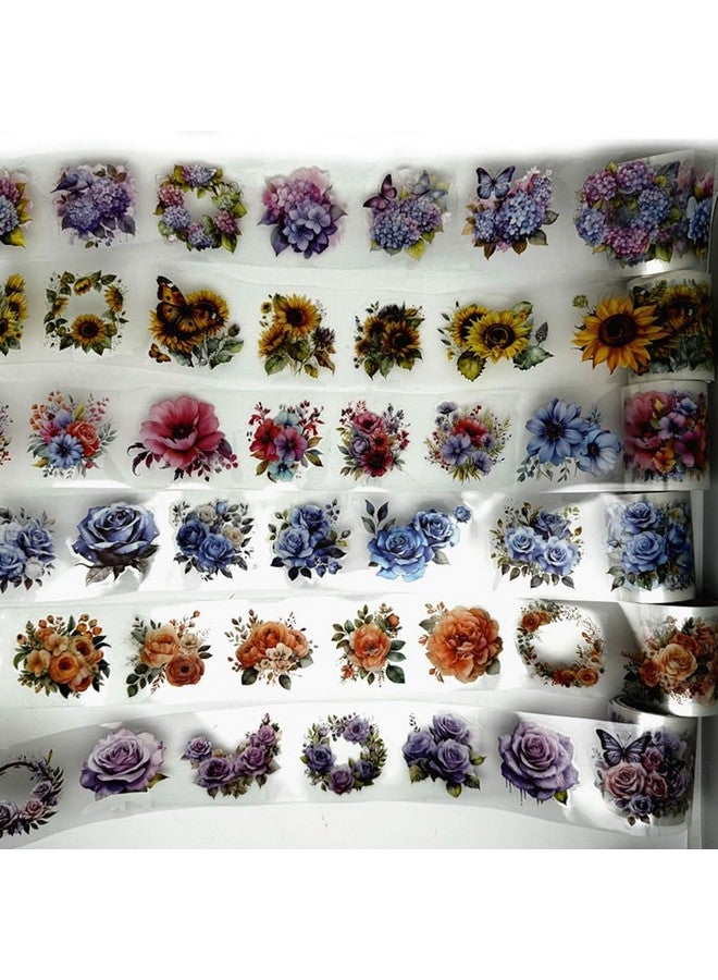 Koolemon 6Rolls Pre-Cut Floral Tape, Decorative Tape Pet Flower Stickers For Crafts Journaling Scrapbook Supplies - Image 2