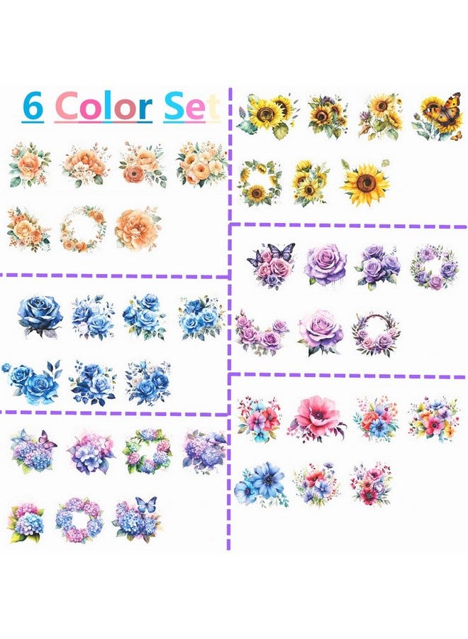 Koolemon 6Rolls Pre-Cut Floral Tape, Decorative Tape Pet Flower Stickers For Crafts Journaling Scrapbook Supplies - Image 4