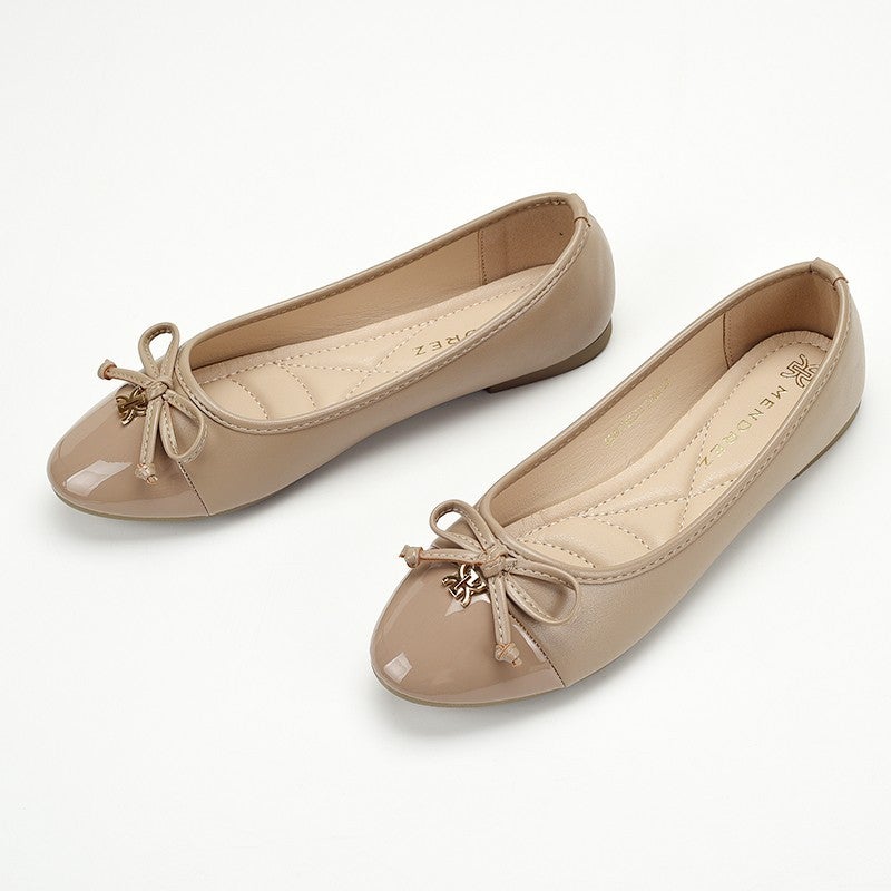 Women's Flat Ballerina Shoes with Bow Patent Leather Round Toe - Image 3
